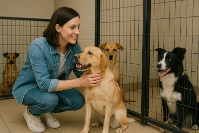 woman deciding which is the best dog breed for me
